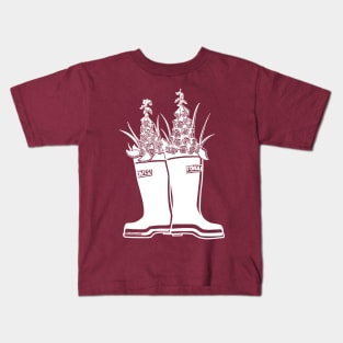 Foxglove White Lineart Rain Boots Kids T-Shirt